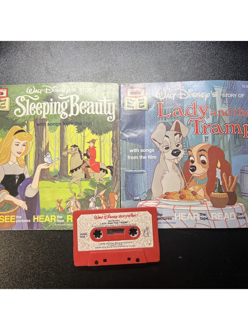 VINTAGE LADY AND THE TRAMP & SLEEPING BEAUTY Book & Tape Disney Storyteller
